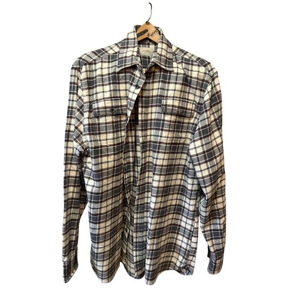 JACHS Gray Brown Plaid Flannel Men's Lg Tall, Long Sleeve Button down - Picture 2 of 6